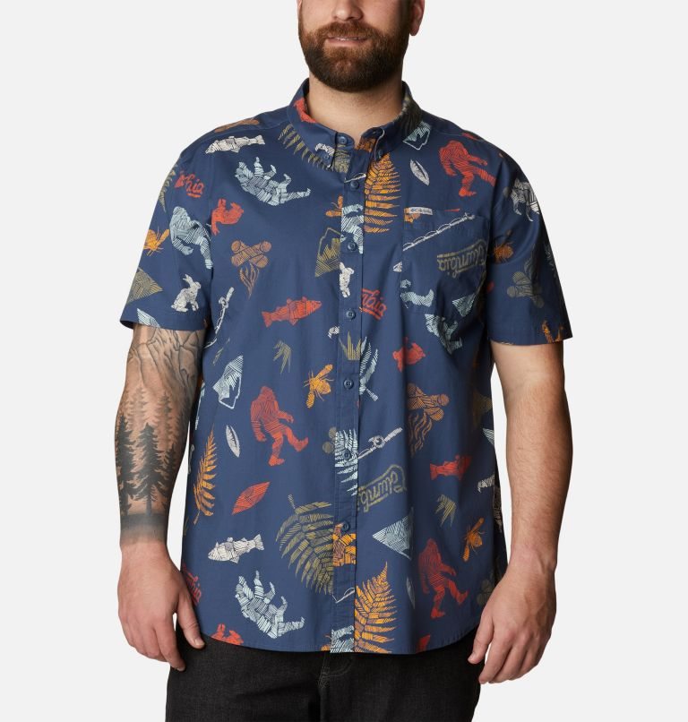 Men\'s Columbia Rapid Rivers Printed Short Sleeve Shirts Navy | Plus Size CA-C1L0A